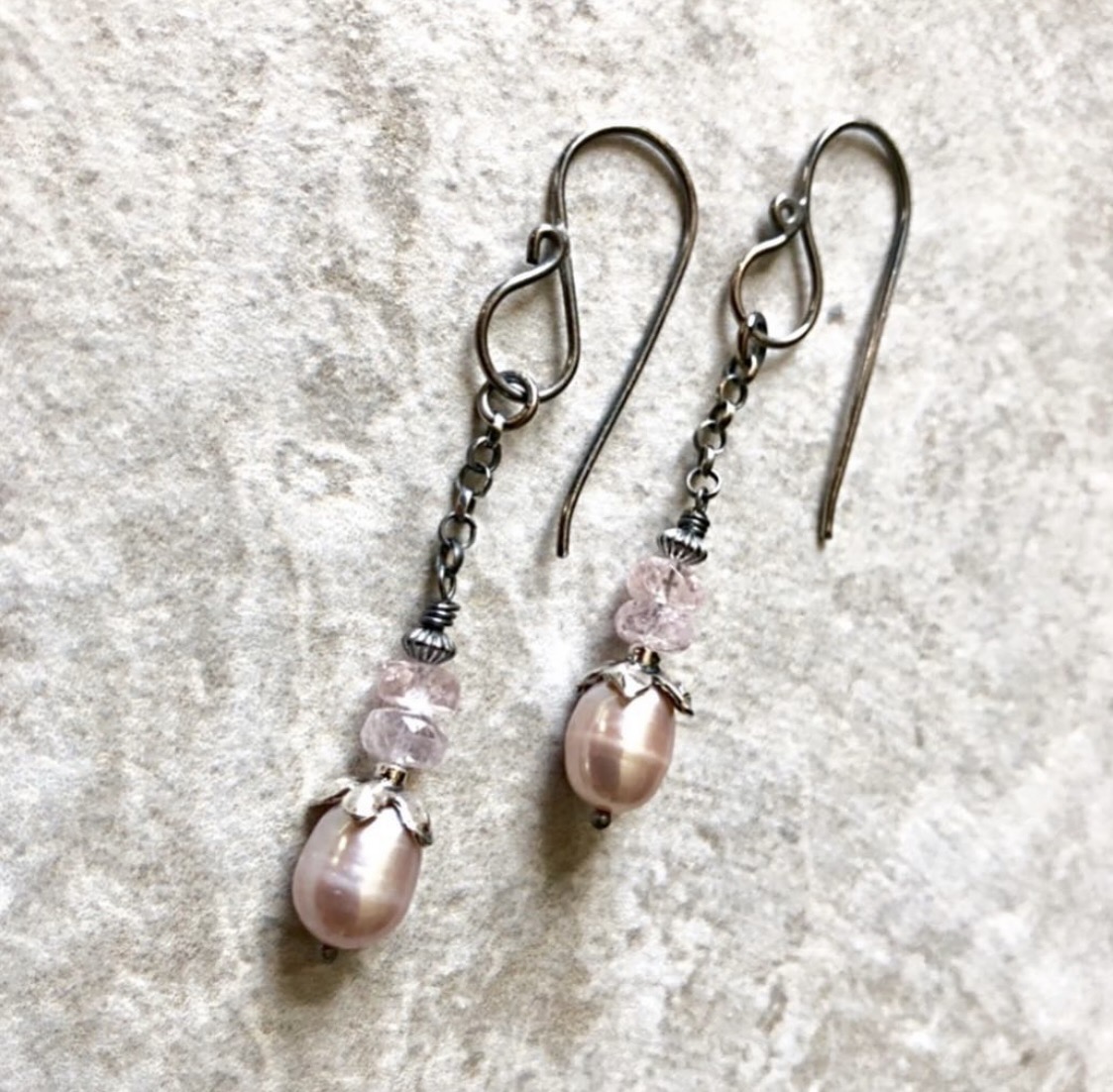 morganite, pearl sterling earrings